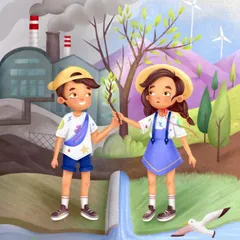 Elias and Ella taking care of the environment